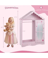 Slickblue Mirror Roof Kids Wardrobe Closet with Open Hanging Rack
