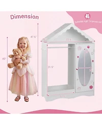 Slickblue Mirror Roof Kids Wardrobe Closet with Open Hanging Rack