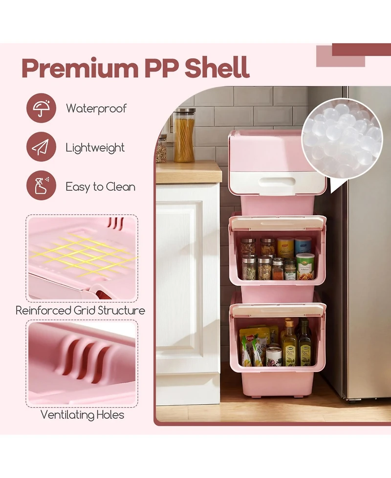 Sugift 3-Piece Stackable Plastic Storage Bins with Stay-Open Lids and Wheels