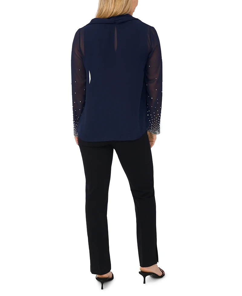 Msk Petite Long-Sleeve Round Neck Top