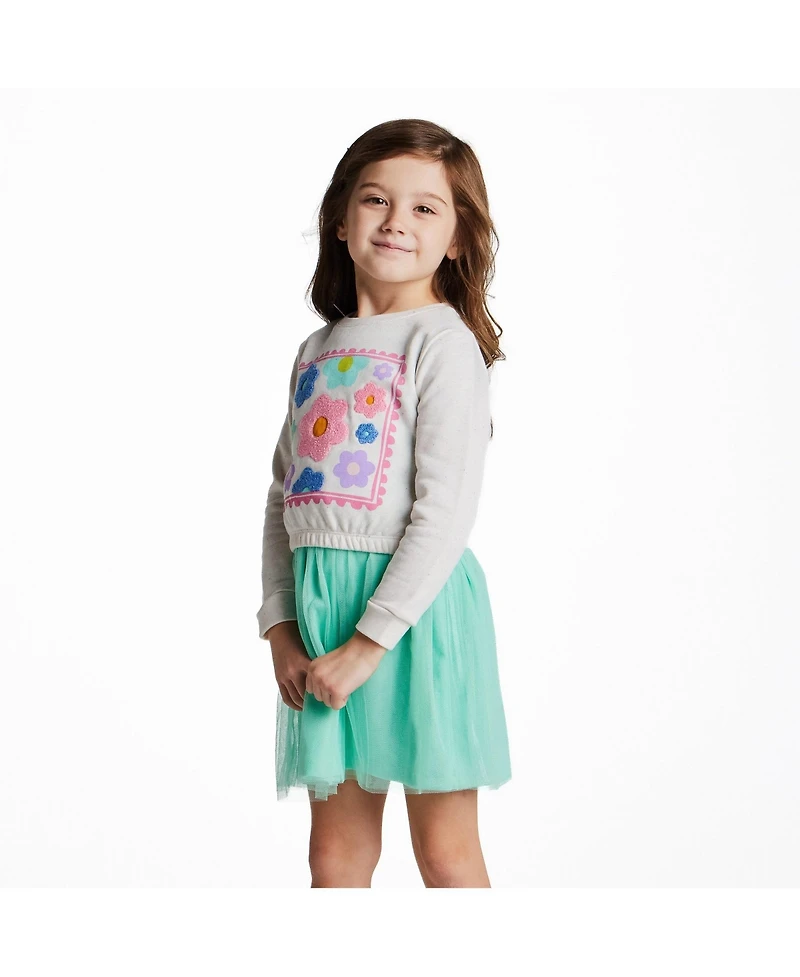 Andy & Evan Toddler Girls Chenille Floral Sweatshirt and Tulle Tank Dress Set