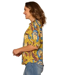 Democracy Women's Elbow-Sleeve Printed Collared Top
