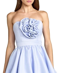 Mac Duggal Women's Strapless Bubble Hem Mini Dress with Rosette Detail