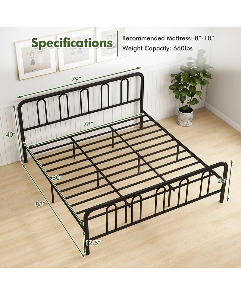 Gymax King Size Metal Bed Frame Headboard Footboard Platform Mattress Foundation