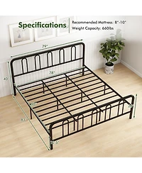 Gymax King Size Metal Bed Frame Headboard Footboard Platform Mattress Foundation