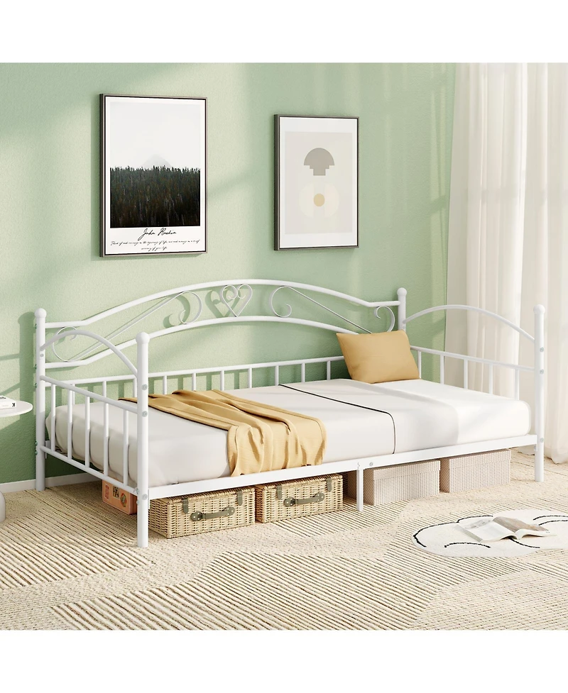 Gymax Twin Size Metal Daybed Frame with Headboard for Bedroom Guest Room Easy Assembly