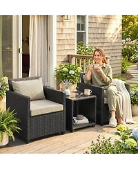 Outsunny 3 Piece Patio Bistro Set, Wicker Furniture Set with Cushions