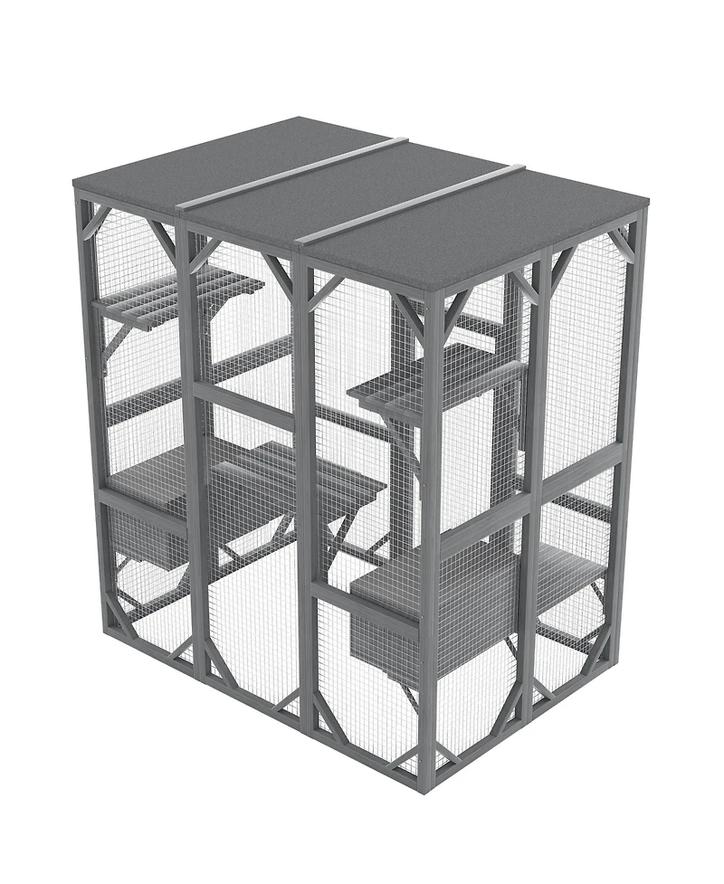 Zeus & Ruta Outdoor Cat Enclosure with 71 Inch Large Size 3 Tier Design 6 Platforms Waterproof Roof