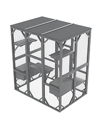Zeus & Ruta Outdoor Cat Enclosure with 71 Inch Large Size 3 Tier Design 6 Platforms Waterproof Roof