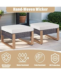 Pocassy Pieces Patio Furniture Set with Fire Pit Table, Conversation Wicker Chair Sofa Ottoman Rectangular Table