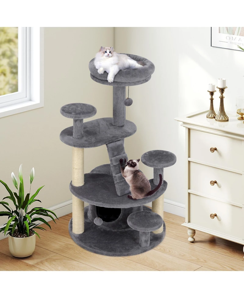 Gymax Cat Tree for Adult Cats Multi-level Kitty Tower With Condo Padded Perch Scratching Posts Plush Dangling Ball Jumping Platforms
