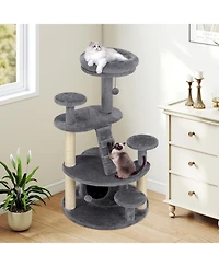 Gymax Cat Tree for Adult Cats Multi-level Kitty Tower With Condo Padded Perch Scratching Posts Plush Dangling Ball Jumping Platforms