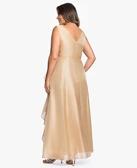 Xscape Plus V-Neck Jacquard Ruffle Gown