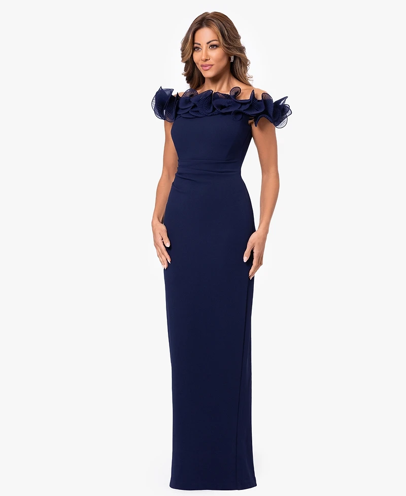 Xscape Petite Off-The-Shoulder Ruched Wire Sheath Gown