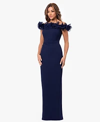 Xscape Petite Off-The-Shoulder Ruched Wire Sheath Gown