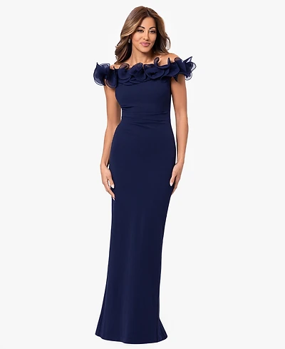 Xscape Petite Off-The-Shoulder Ruched Wire Sheath Gown