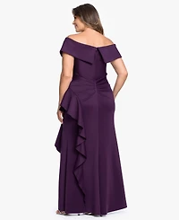 Xscape Plus Off-The-Shoulder Ruffle Sheath Gown
