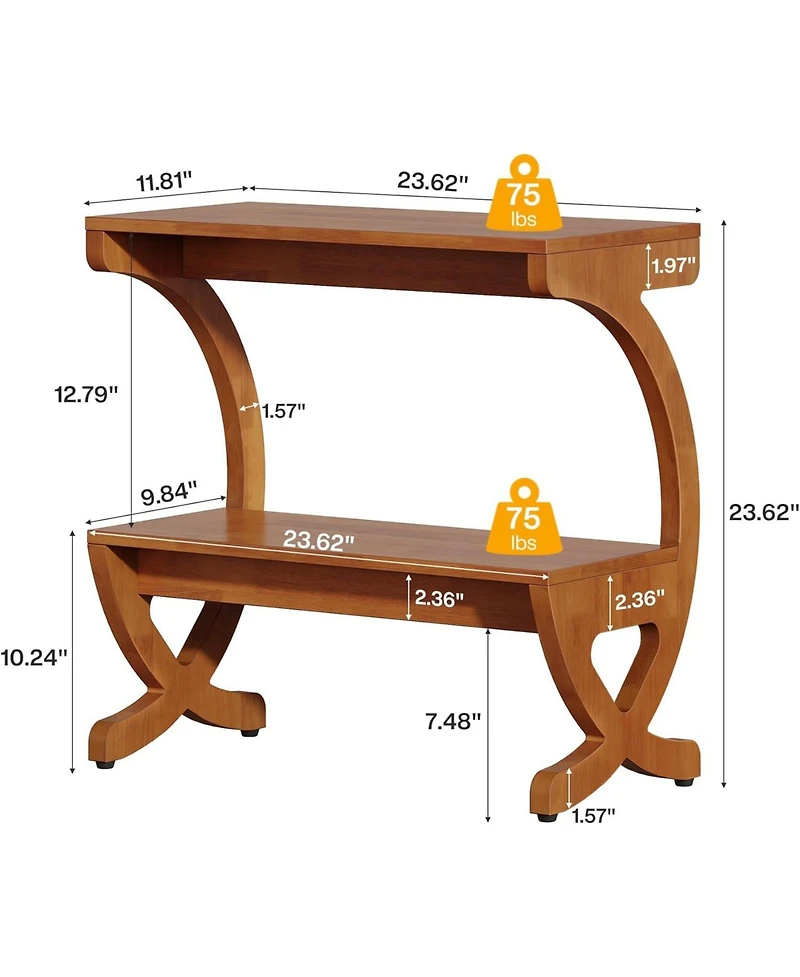 Tribesigns Wood End Table, 2-Tier Modern Side Table with Storage Shelves and Curved Crossed Legs for Living Room, Bedroom