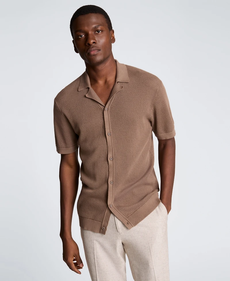 Kenneth Cole Men's Point Collar Short-Sleeve Camp Shirt