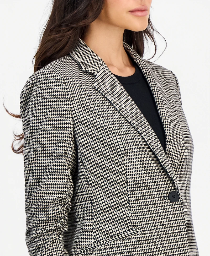 Anne Klein Essentials Petite Houndstooth Scrunch-Sleeve Blazer