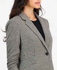 Anne Klein Essentials Petite Houndstooth Scrunch-Sleeve Blazer