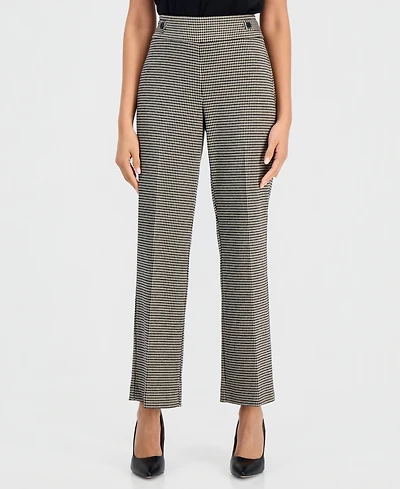 Anne Klein Essentials Petite Houndstooth Pull-On Mid-Rise Trouser, 28-1/2" Inseam