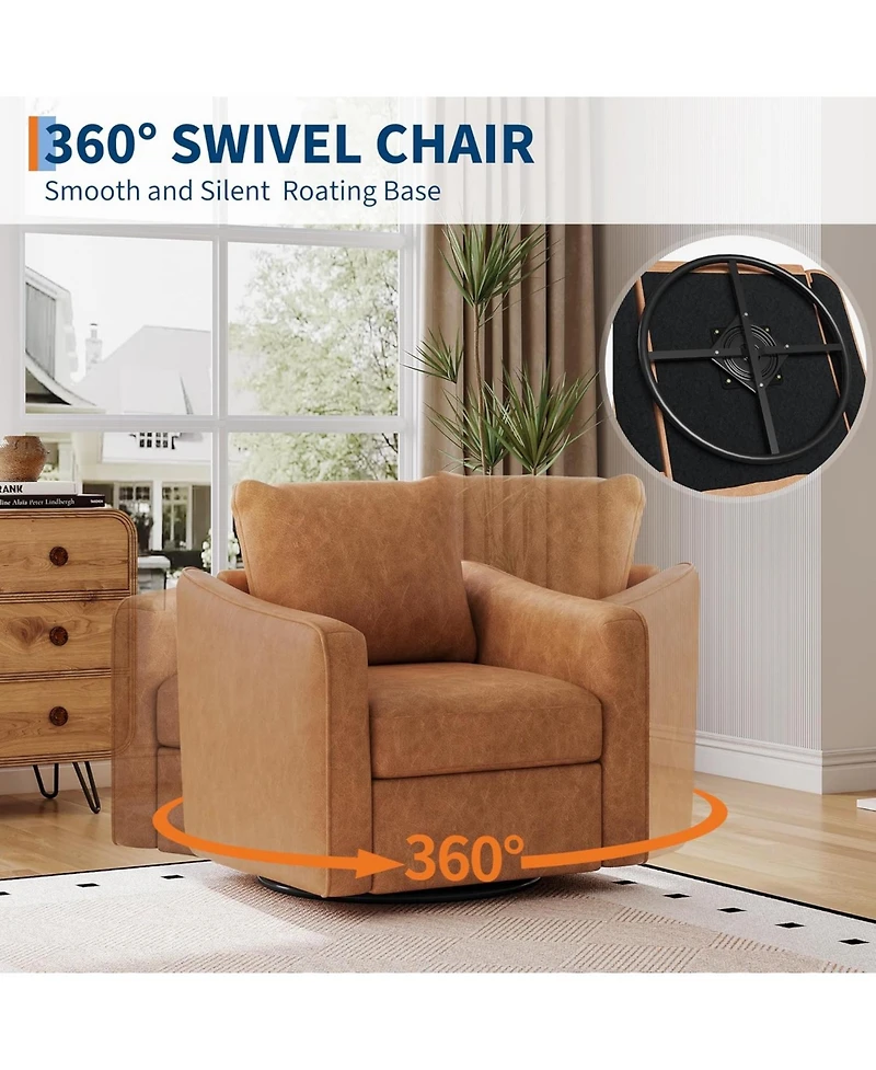 gaomon 360 Swivel Accent Chair for Living Room,Comfy Single Sofa Chair,Modern Pu Leather Upholstered Armchair with Ergonomic Backrest