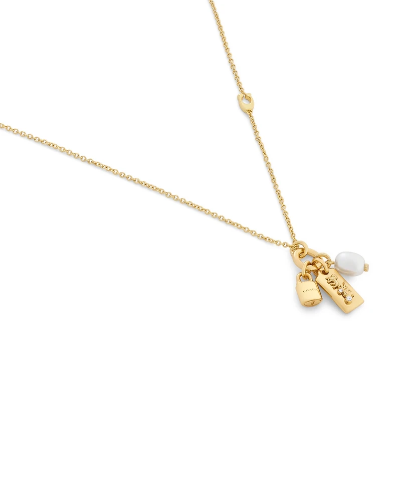 Coach Faux Imitation Pearl Iconic Signature Charm Pendant Necklace