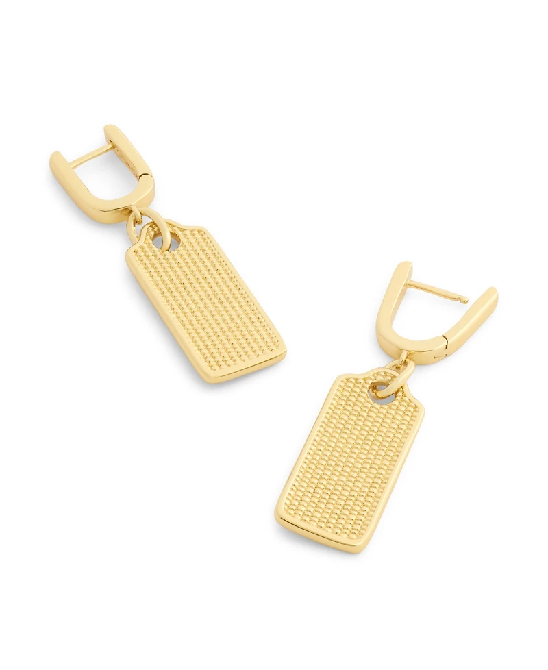 Coach Gold Signature Textured Hangtag Charm Huggie Earrings