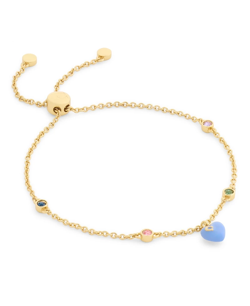 Coach Faux Stone Signature C Enamel Heart Charm Slider Bracelet