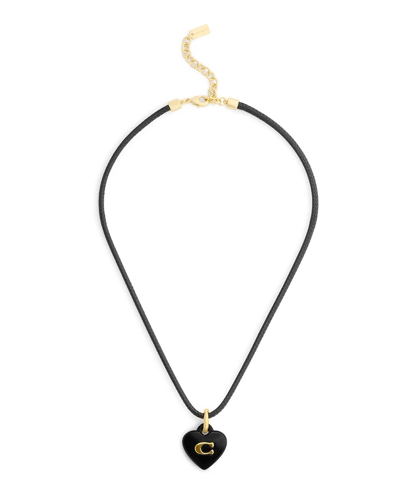 Coach Black Signature C Resin Heart Pendant Necklace