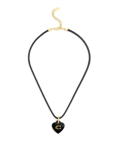 Coach Black Signature C Resin Heart Pendant Necklace