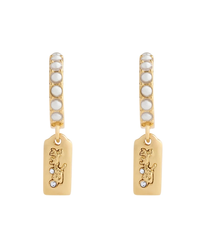 Coach Faux Stone Iconic Pearl Horse Carriage Charm Huggie Earrings