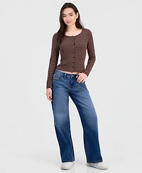 Hippie Rose Juniors' Button-Front Long-Sleeve Top