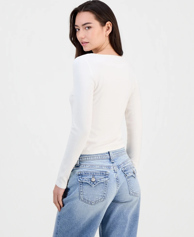 Hippie Rose Juniors' Button-Front Long-Sleeve Top
