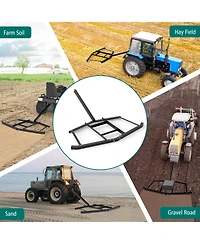 Sugift 66" Wide Driveway Drag Tow Behind Landscape Leveling Rake with Reinforced Bars