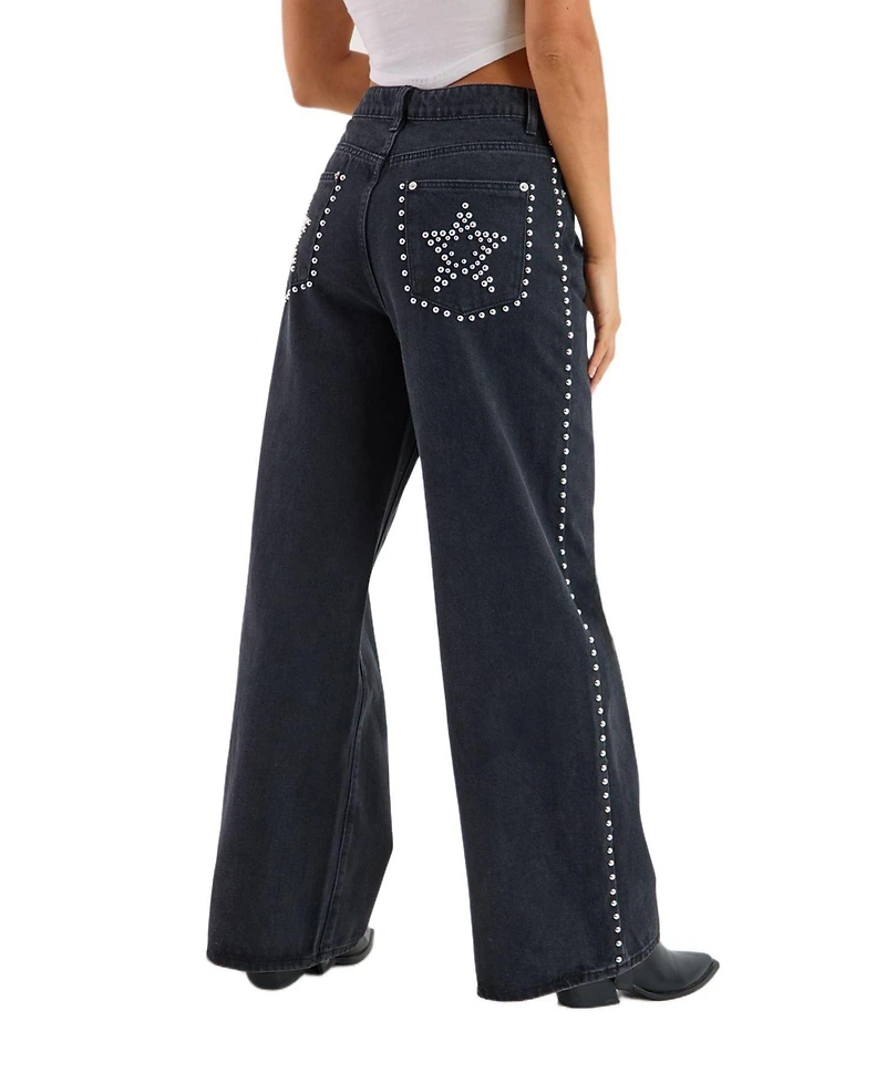 Nasty Gal Women's Star Studded Baggy Denim Jeans