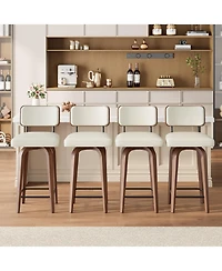 homfan Swivel Bar Stools Set of 4, Upholstered Counter Height with Back and Walnut Wood Legs, Mid Century Stools for Kitchen Counter, Faux Leather