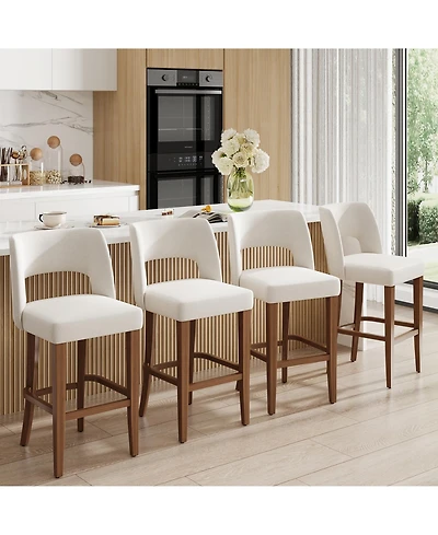 homfan Set of 4 Modern Upholstered Bar Stools, Ergonomic Seats with Backrest and Wooden Legs for Kitchen, Dining and Bar Areas