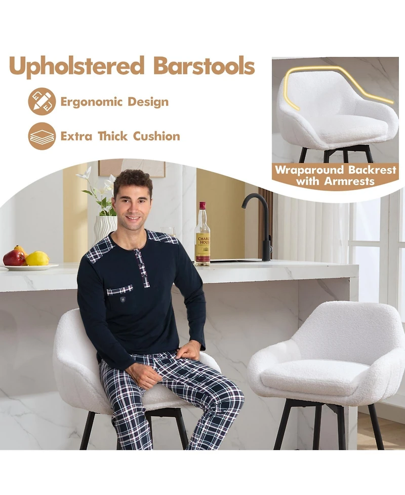 homfan Set of 2 Modern Swivel Bar Stools, Counter Height with Sherpa Fabric Upholstery, Metal Legs and Backrest for Indoor Multi-Scene Use