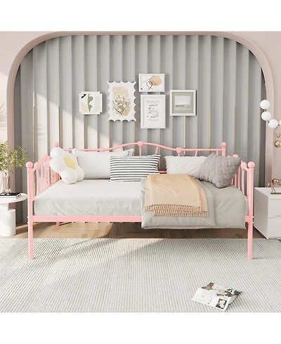 homfan Twin Metal Daybed Frame with Headboard, Platform Sofa Bed Steel Slats, 12.0 Underbed Storage, No Box Spring Needed