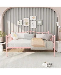 homfan Twin Metal Daybed Frame with Headboard, Platform Sofa Bed Steel Slats, 12.0 Underbed Storage, No Box Spring Needed
