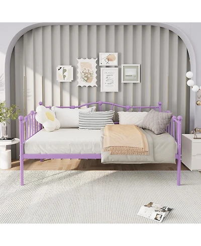 homfan Twin Metal Daybed Frame with Headboard, Platform Sofa Bed with Steel Slats, 12.0 in Underbed Storage, No Box Spring Needed
