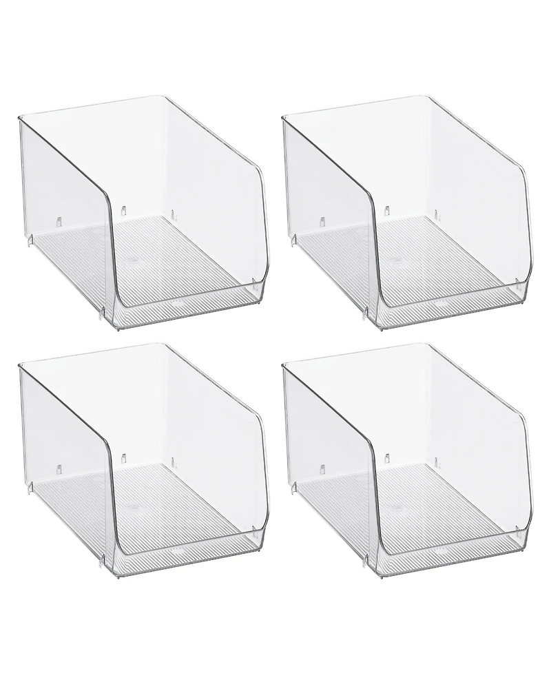 Stackable Clear Plastic Open Front Storage Bin, 4-Pack