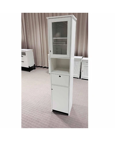 homfan Tall Bathroom Corner Cabinet, Freestanding Narrow Organizer with Doors, Drawer, and Adjustable Shelves, Slim Floor Storage for Small Spaces