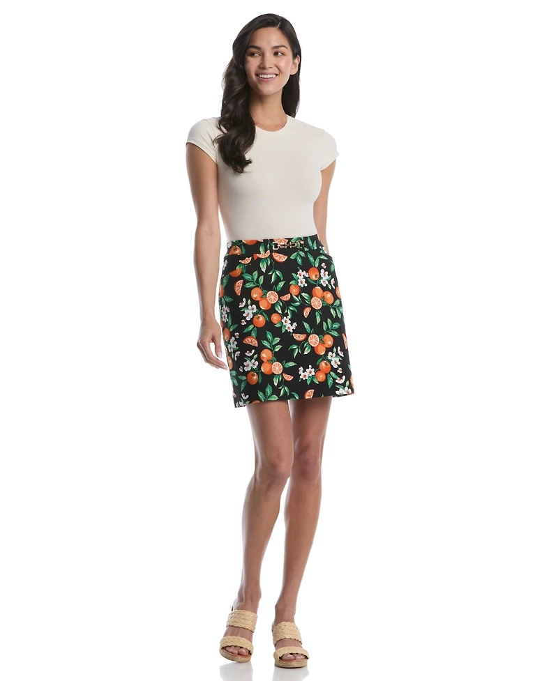 Rafaella Petite Orange Print Horse Bit Belted Skort