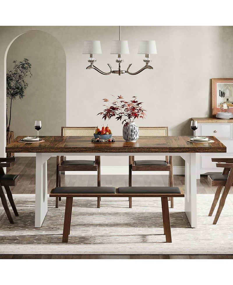 Tribesigns Dining Table for 6-8 People, 70.9-Inch Wood Rustic Rectangular Table with White Wooden Legs, Home Furniture