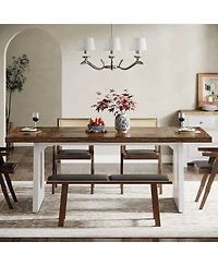 Tribesigns Dining Table for 6-8 People, 70.9-Inch Wood Rustic Rectangular Table with White Wooden Legs, Home Furniture