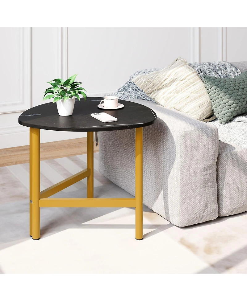 Gymax Triangle Coffee Table with Metal Legs Industrial Center Table for Living Room