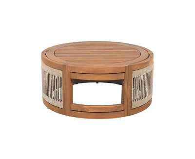 sumyeg 27.95" Acacia Wood Outdoor Coffee Table with Handwoven Rope Accent Patio Table